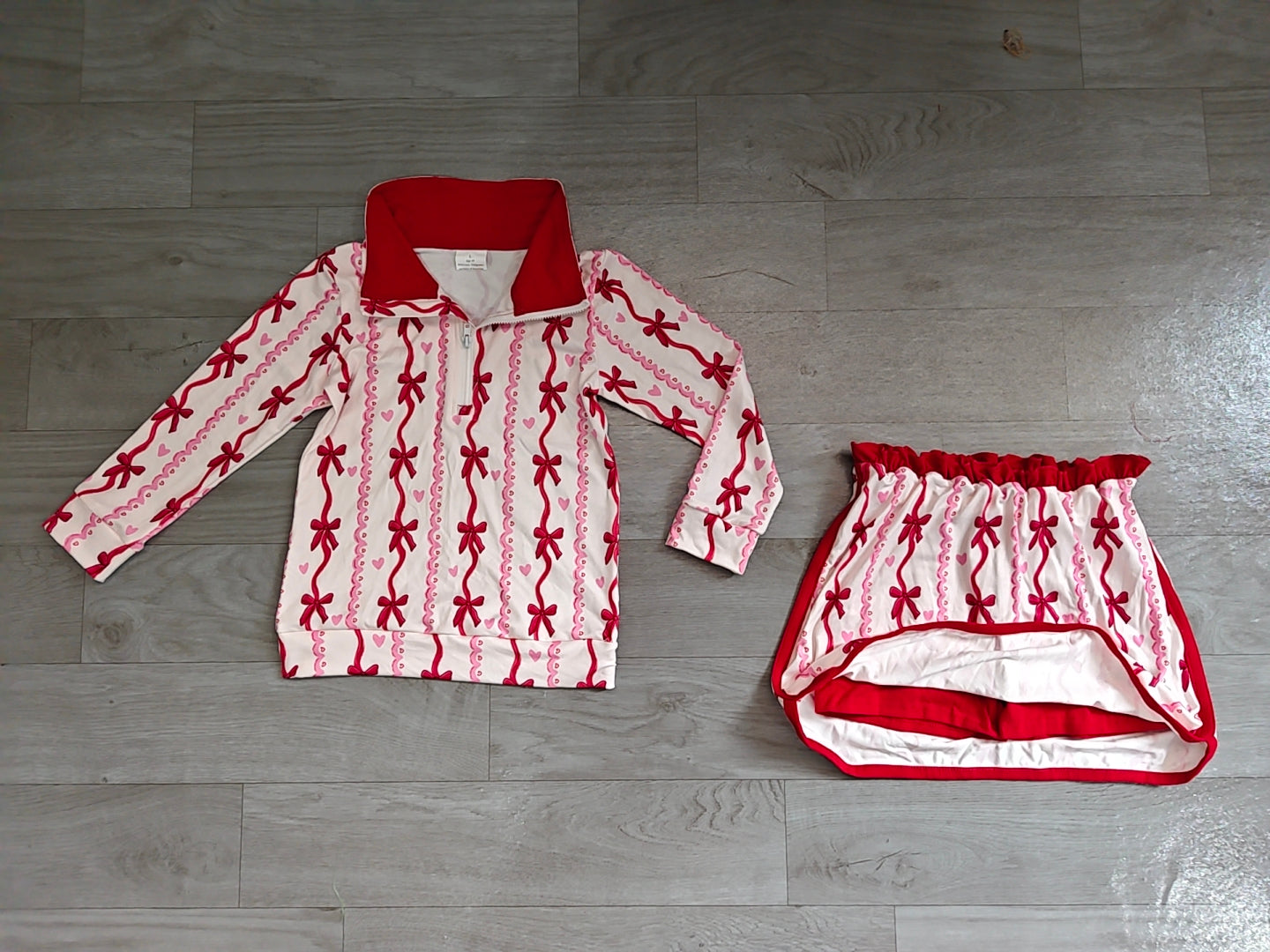 Valentines day heart print long sleeve top matching skort girls outfit preorder