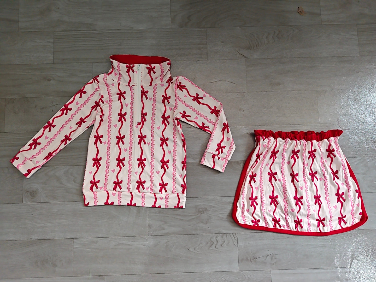 Valentines day heart print long sleeve top matching skort girls outfit preorder
