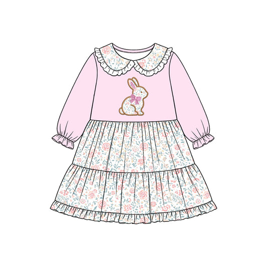 Easter floral bunny design girls long sleeve dress preorder