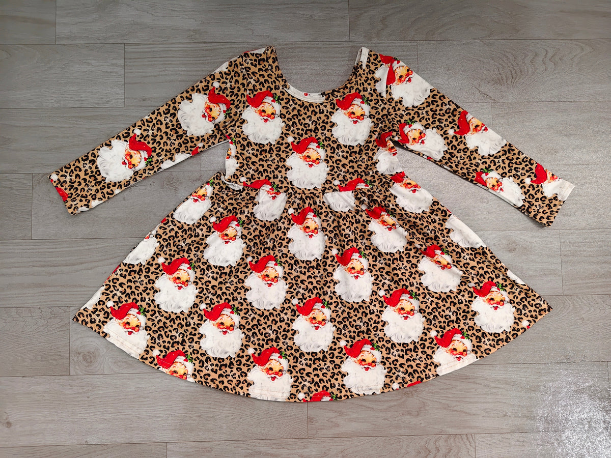 Christmas santa design girls long sleeve dress preorder