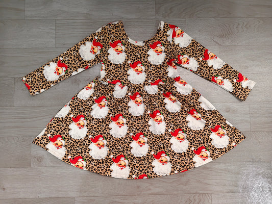 Christmas santa design girls long sleeve dress preorder