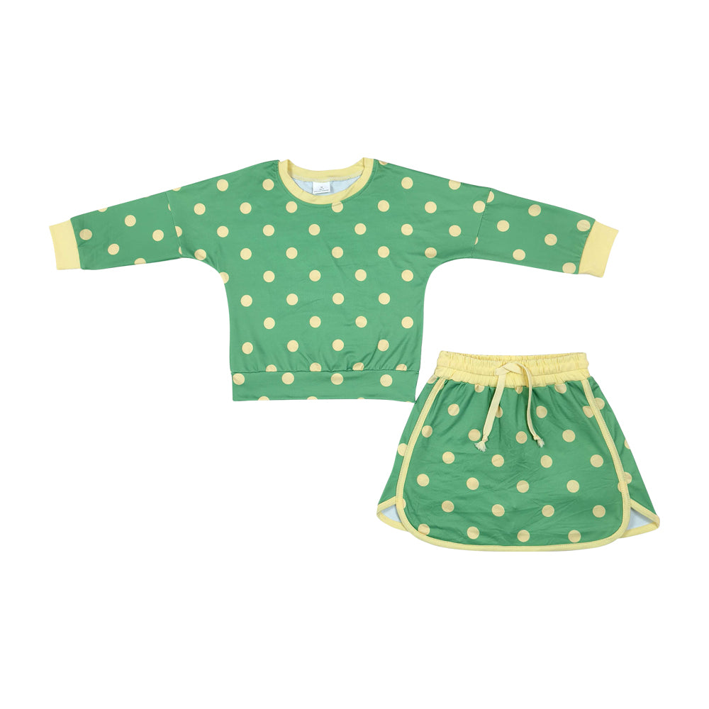 Navy color polka dots long sleeve top matching shorts girls outfit