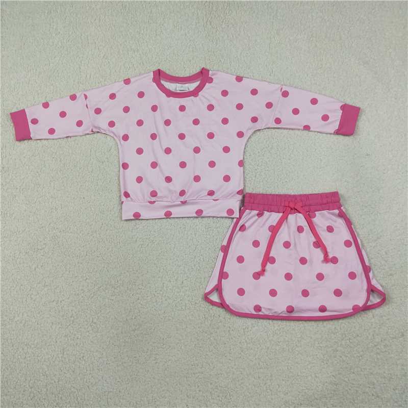 Navy color polka dots long sleeve top matching shorts girls outfit
