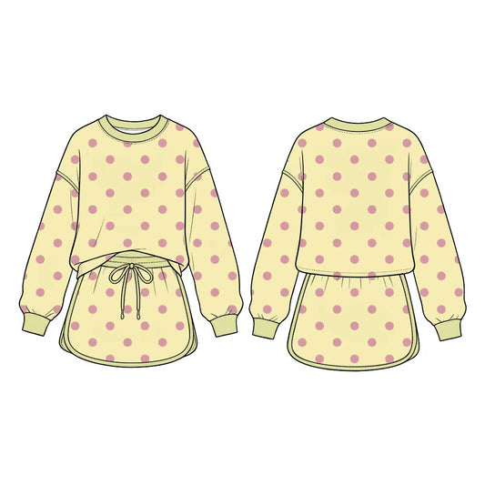 Yellow color polka dots long sleeve top matching shorts girls outfit preorder