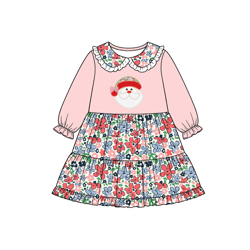 Christmas santa design girls long sleeve dress preorder