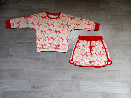 Christmas bow print long sleeve pullover top matching shorts girls fall winter outfit preorder