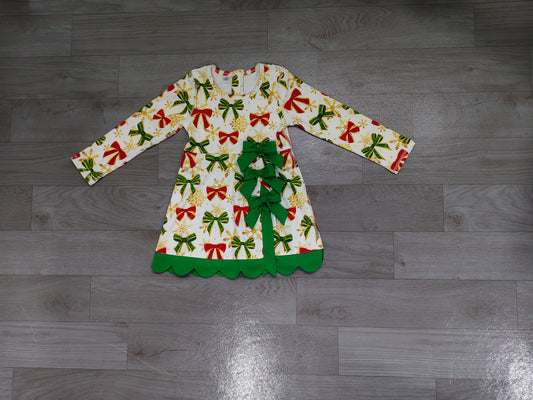 Christmas red green bow print girls long sleeve yoga dress preorder