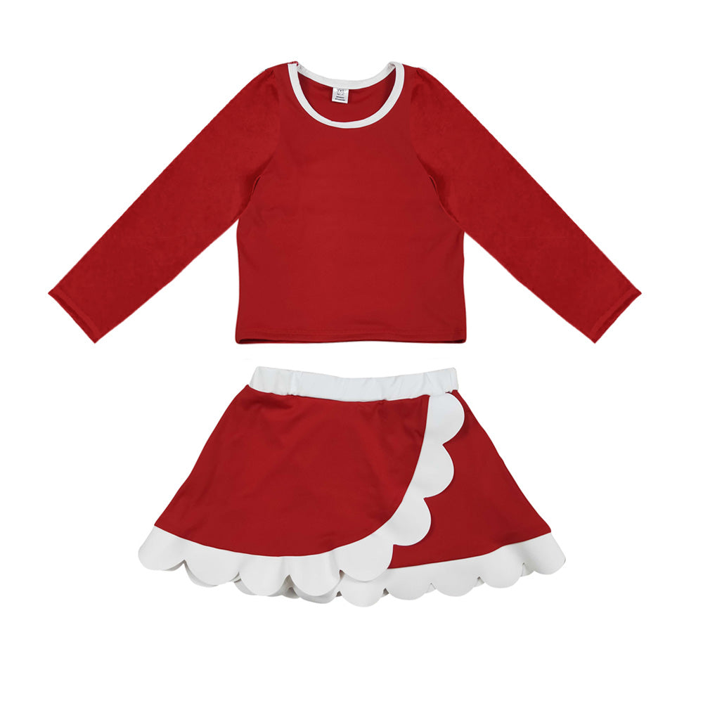 Red color long sleeve yoga pullover top matching skorts girls outfit preorder