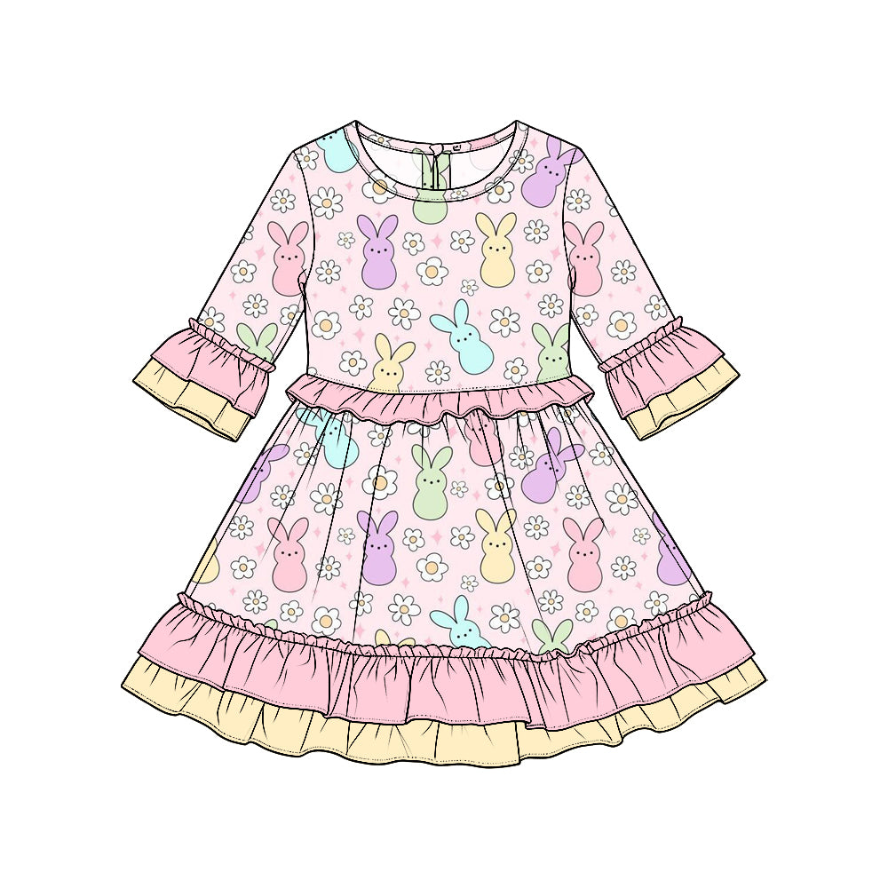 Easter bunny print girls short sleeve dress preorder