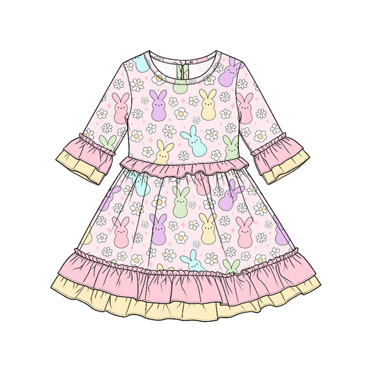 Easter bunny print girls short sleeve dress preorder