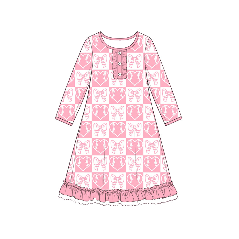 Valentines heart bow print girls long sleeve dress preorder