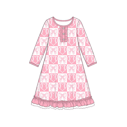 Valentines heart bow print girls long sleeve dress preorder