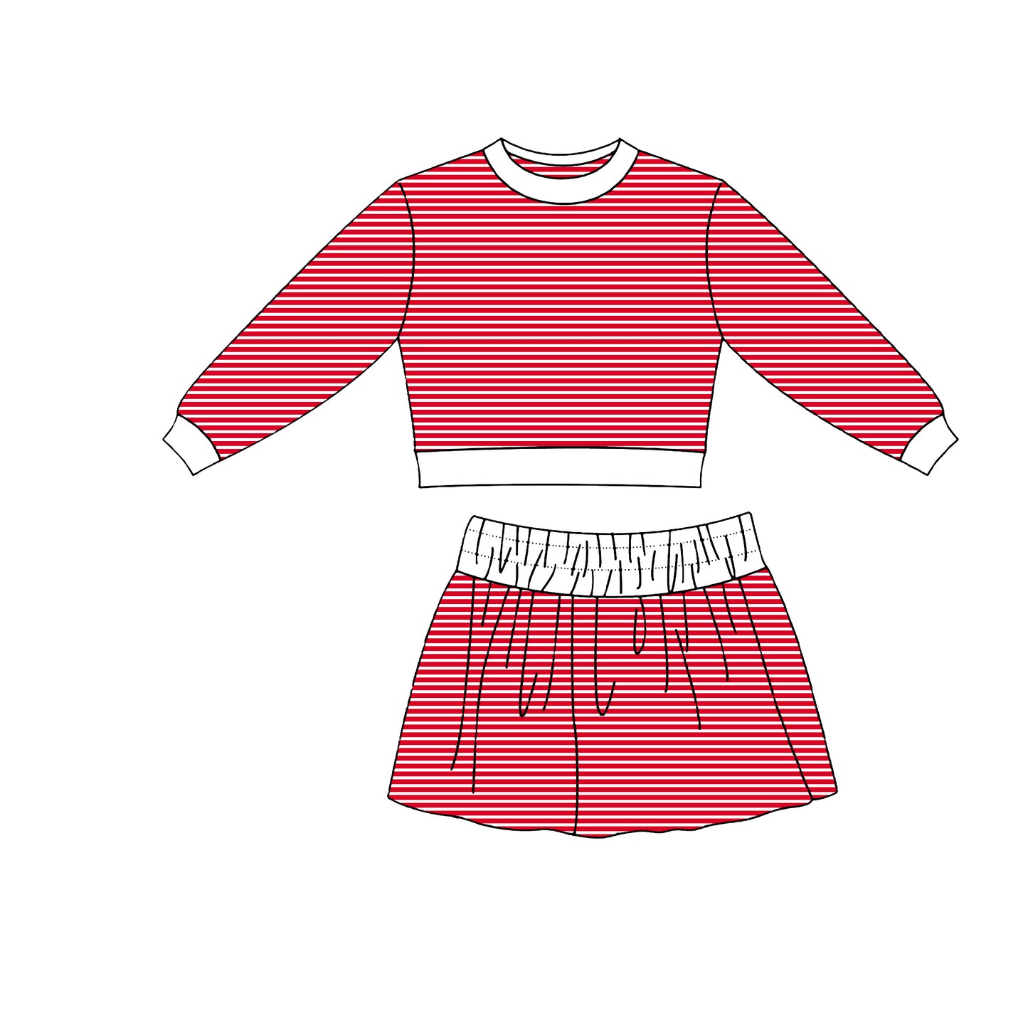 Red stripes long sleeve yoga top matching skorts girls outfit preorder