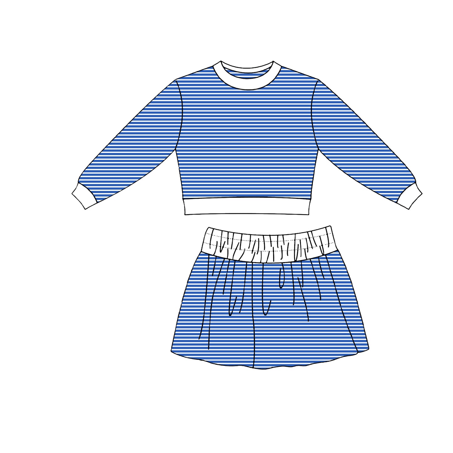 Blue stripes long sleeve yoga top matching skorts girls outfit preorder