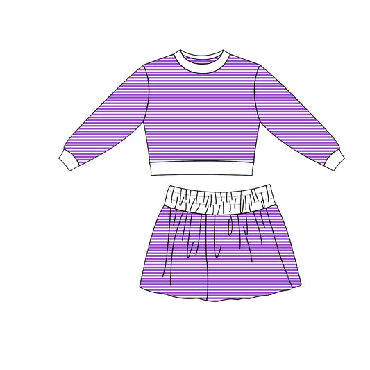Lavender stripes long sleeve yoga top matching skorts girls outfit preorder