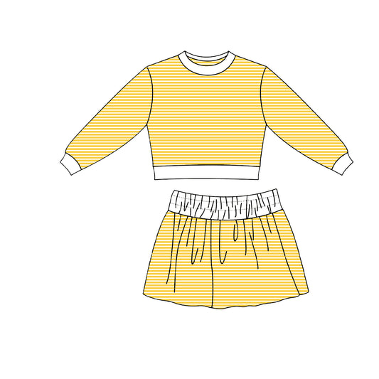 Yellow stripes long sleeve yoga top matching skorts girls outfit preorder
