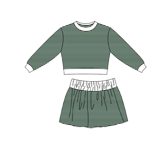 Forest green stripes long sleeve yoga top matching skorts girls outfit preorder