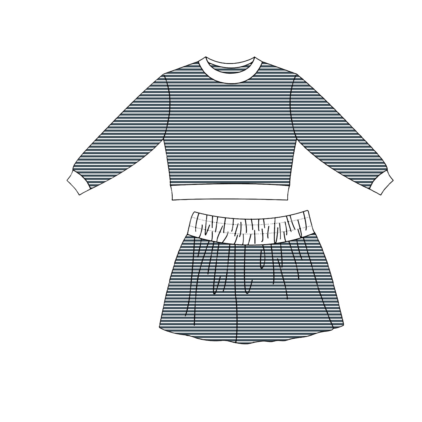 Green stripes long sleeve yoga top matching skorts girls outfit preorder