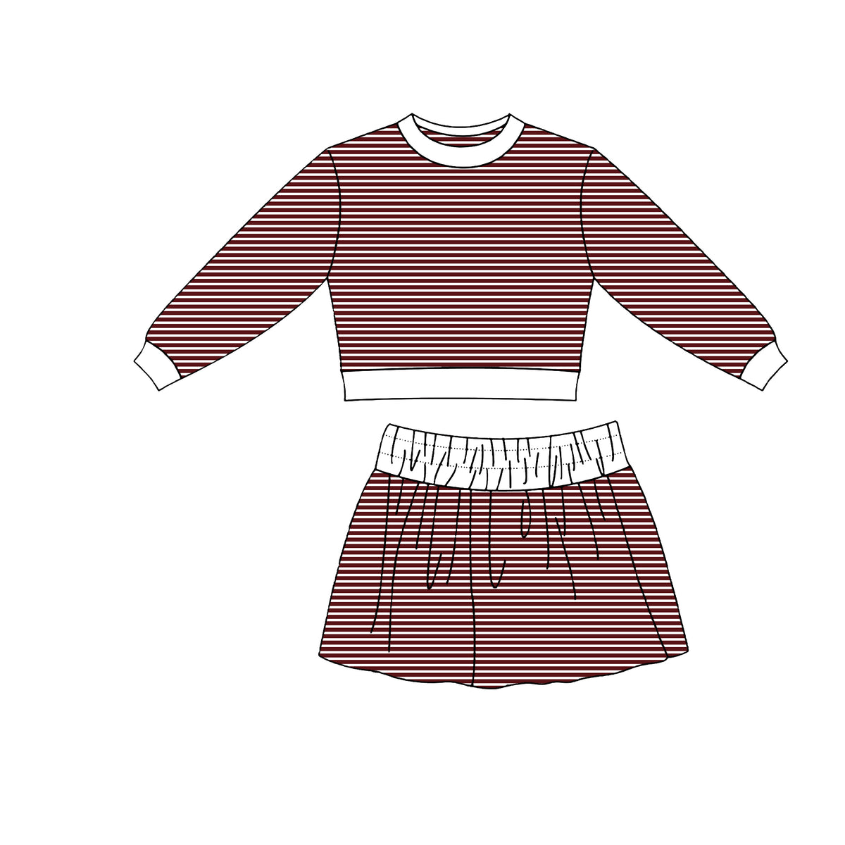 Wine red stripes long sleeve yoga top matching skorts girls outfit preorder