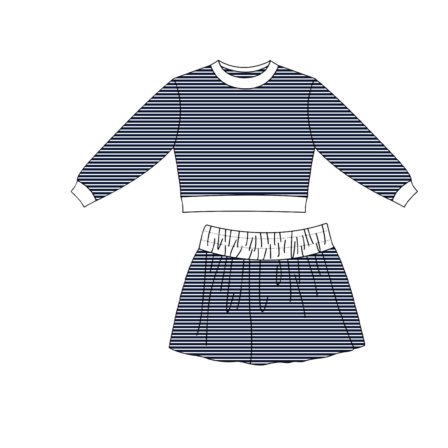 Navy stripes long sleeve yoga top matching skorts girls outfit preorder