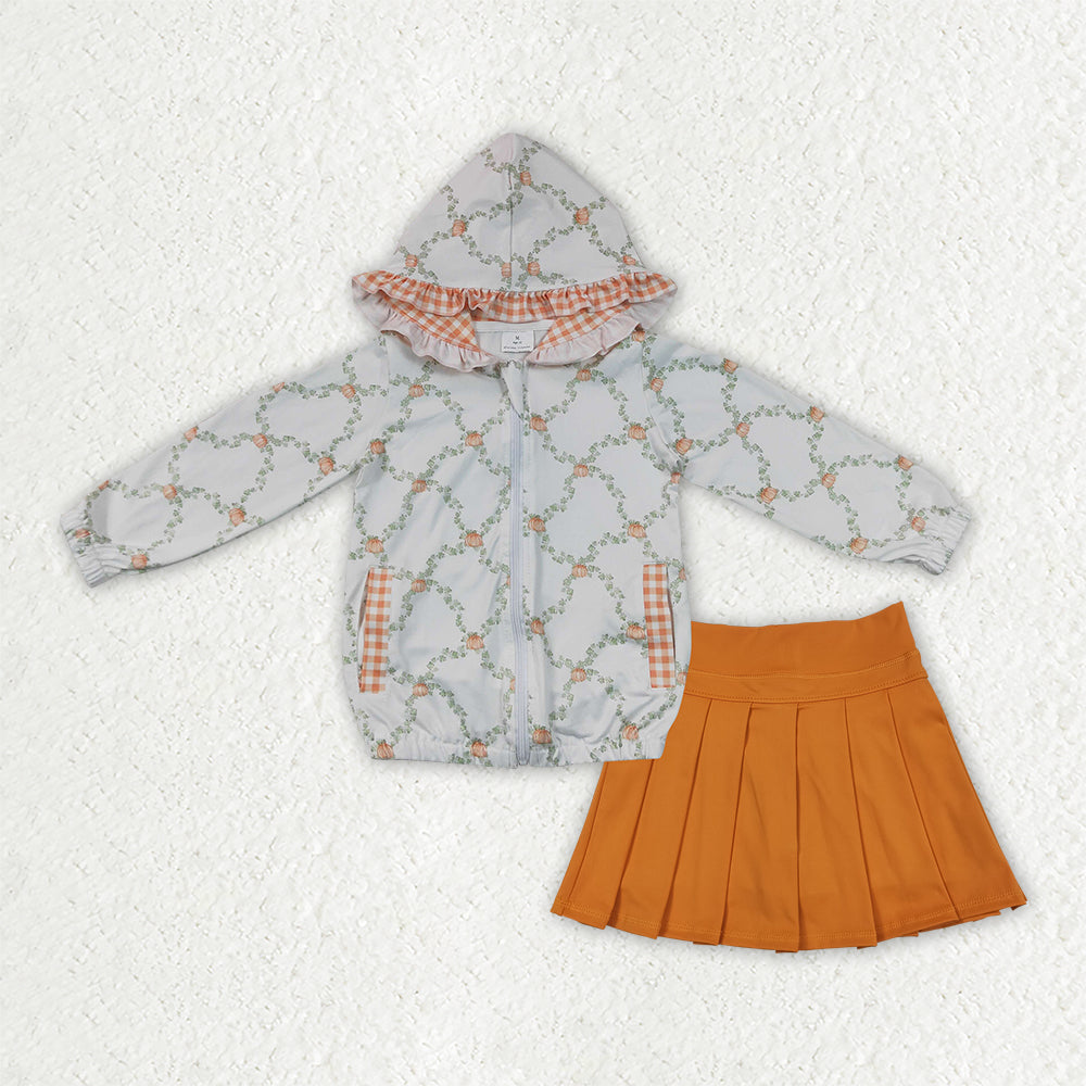 Fall pumpkin top matching yoga skirts girls outfit