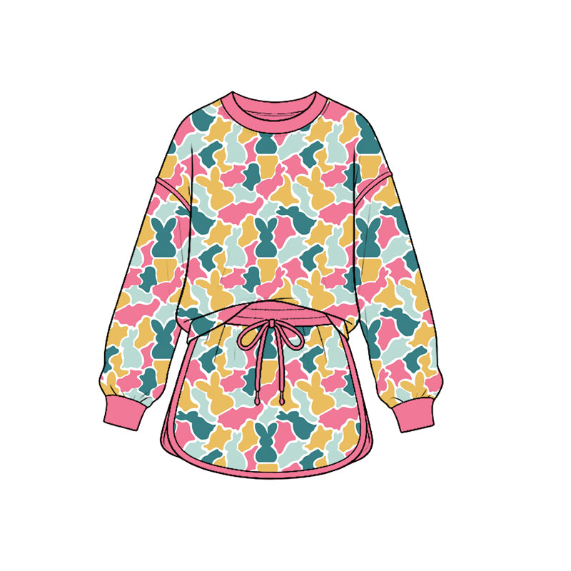 Easter camo bunny print long sleeve top matching  skirt girls outfit preorder