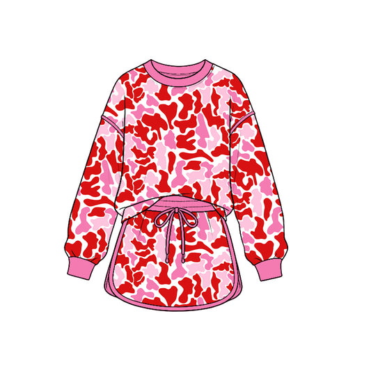 Valentines day camo print long sleeve top matching  skirt girls outfit preorder