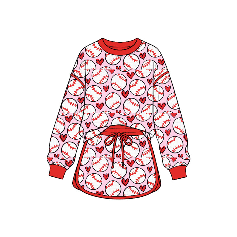Girls baseball print girl long sleeve skirt set outfit preorder
