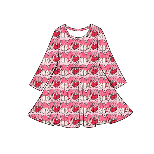 Valentines day heart print girls long sleeve dress preorder