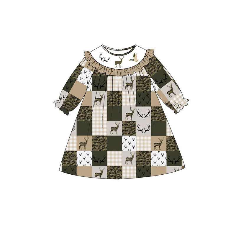 Dog duck print girls long sleeve dress preorder