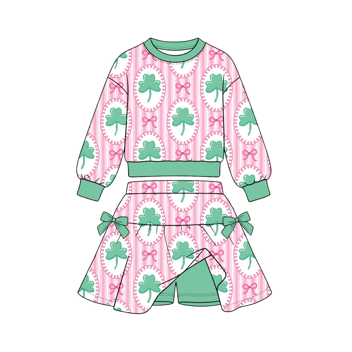 Saint Patrick's Day long sleeve top matching skirt 2pcs outfit preorder