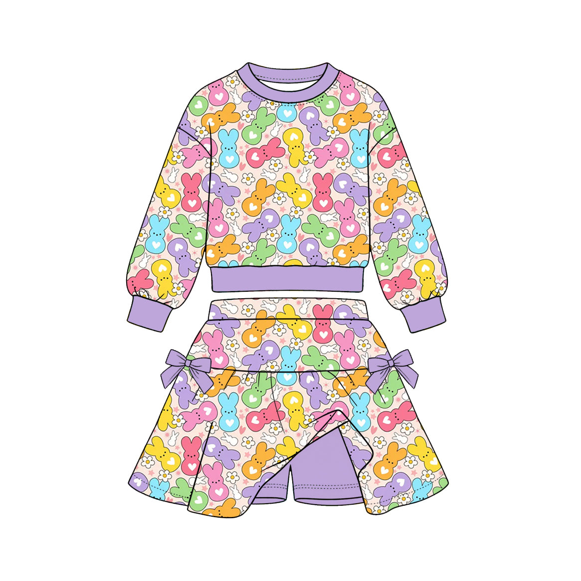 Easter bunny long sleeve top matching skirt 2pcs outfit preorder