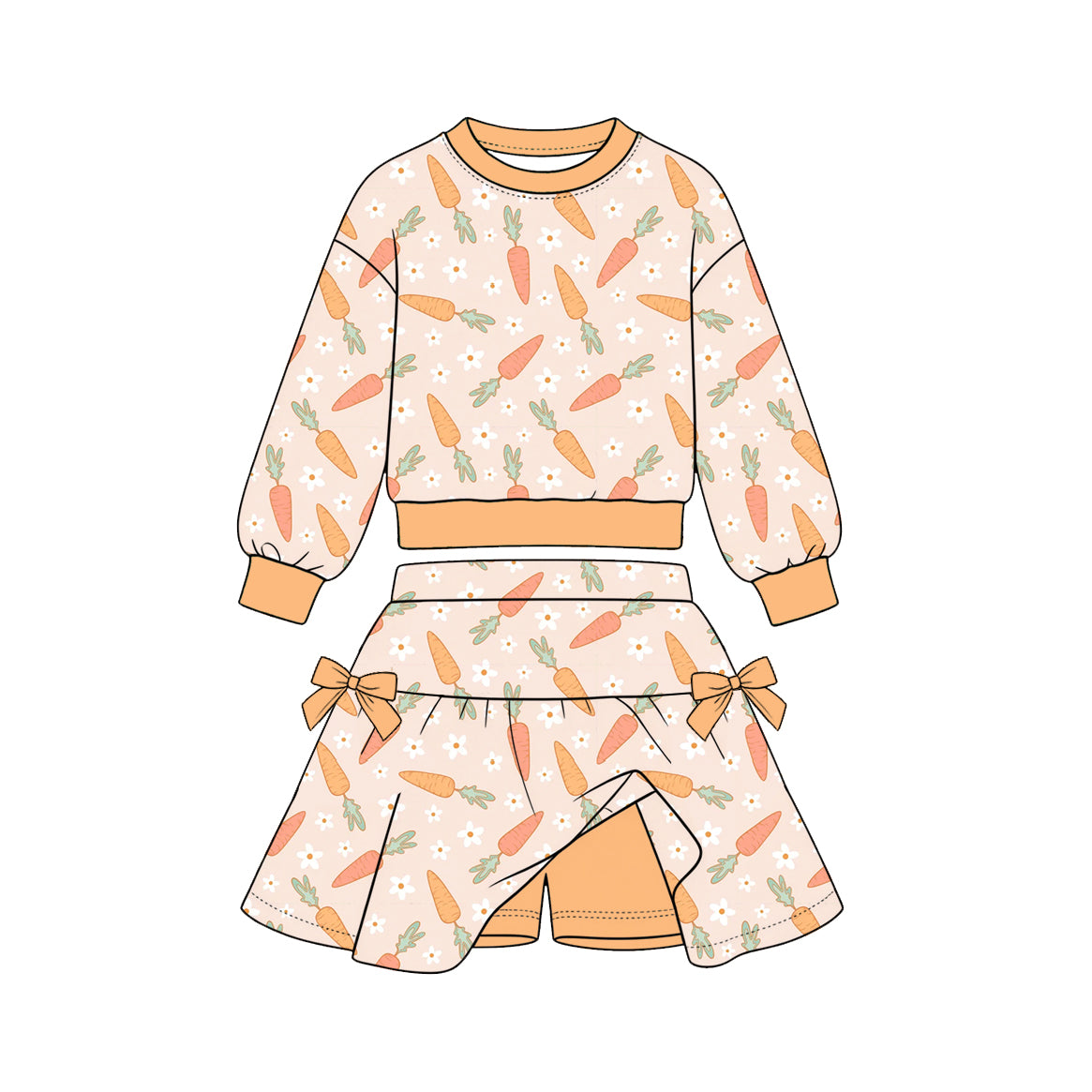 Easter carrot long sleeve top matching skirt 2pcs outfit preorder