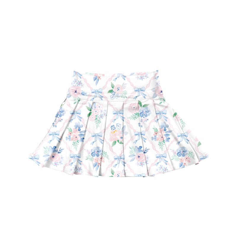 baby girl blue bow floral print summer yoga skirt shorts preorder
