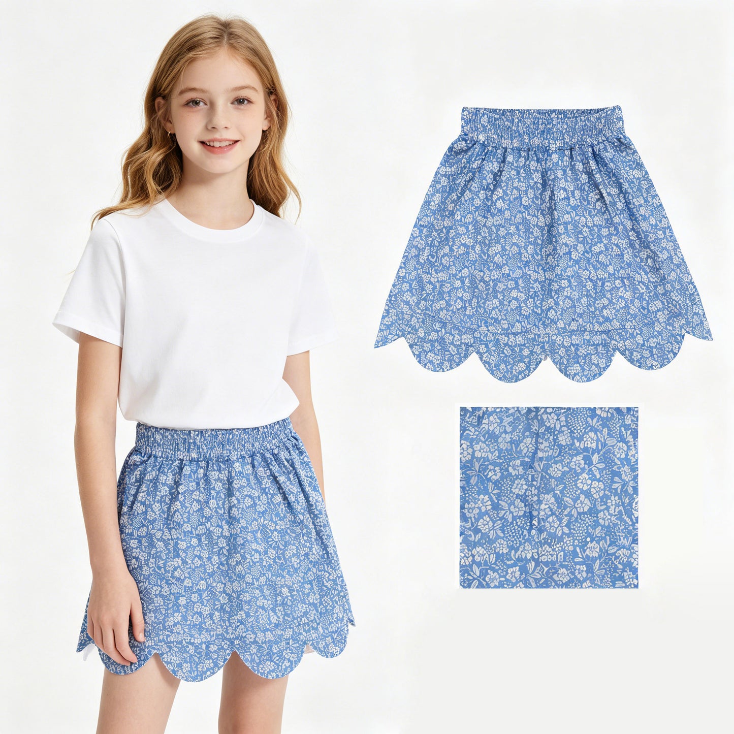 baby girl blue floral summer skirt