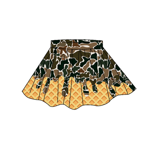 Brown camo waffle print girls summer yoga skirts preorder