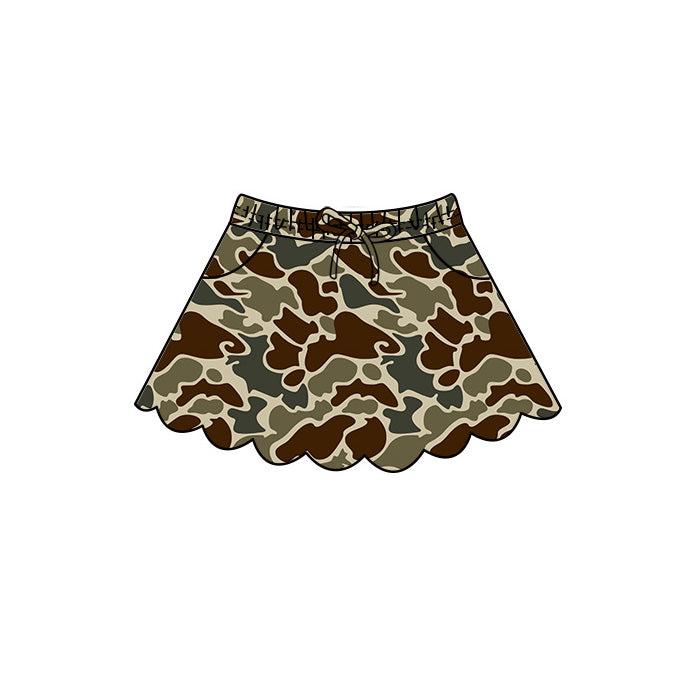 Dark brown camo print girls summer skirts preorder