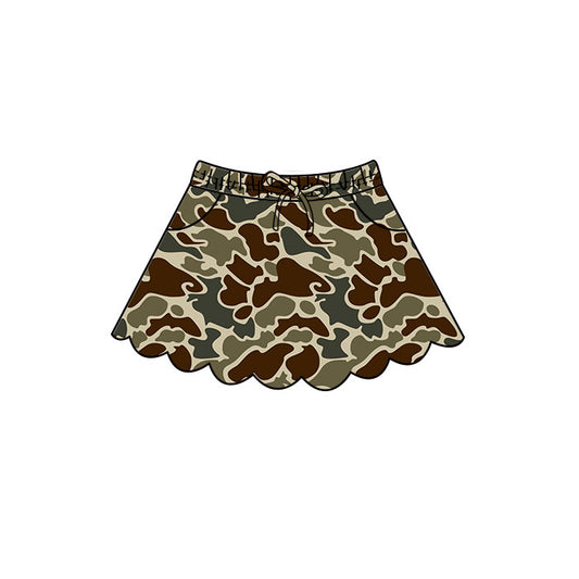 Dark brown camo print girls summer skirts preorder