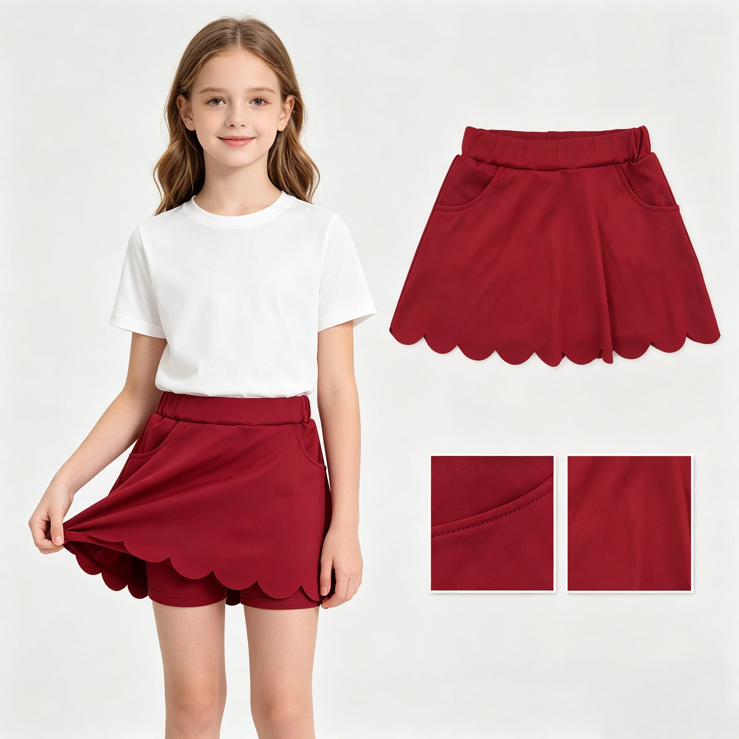 Wine red color girls summer yoga skirts