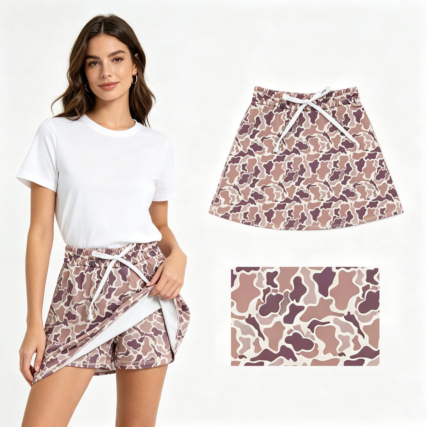 Adult women grey camo summer yoga skorts