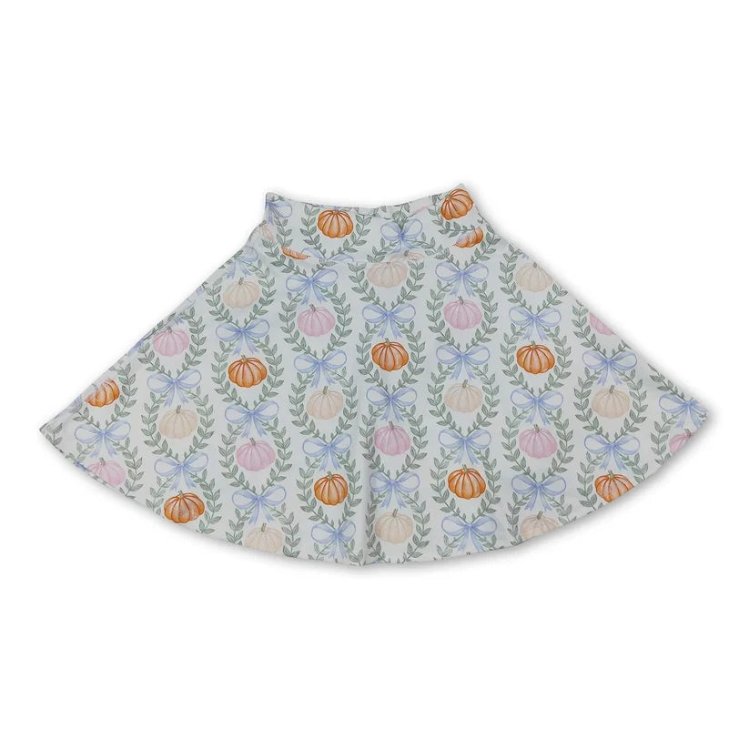 Bow pumpkin scallop print girls long sleeve spring fall set outfit