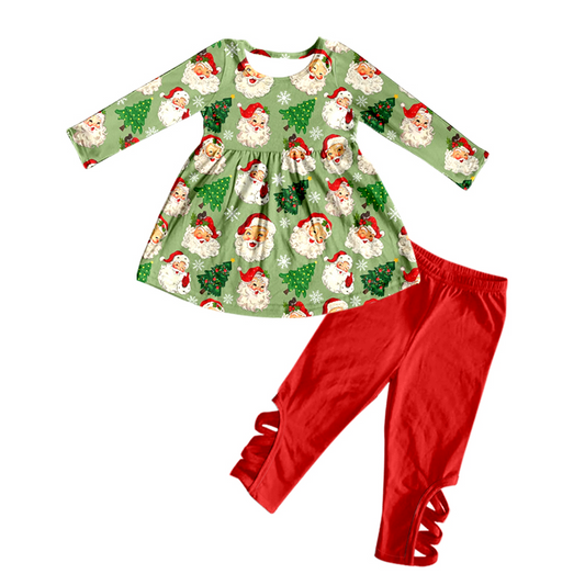 Pre-order long sleeve Santa Claus Tunic top red leggings Christmas wholesale clothing set