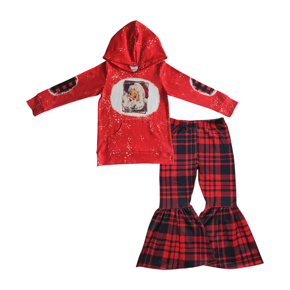 Long Sleeve Red Santa Claus Hoodie Top Milk Silk Pants Christmas Gift Outfit