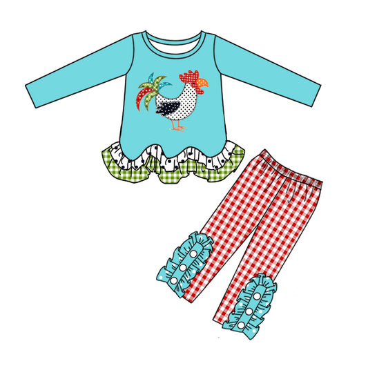 Pre-order Embroidery farm chicken spring fall clothing set