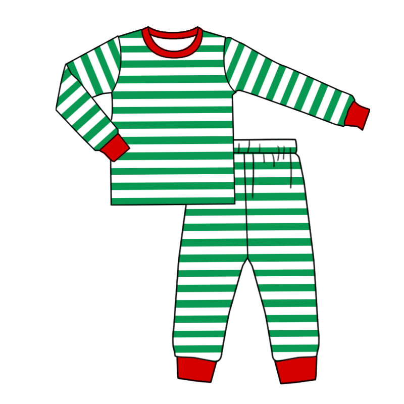 Preorder Adult women green stripes Christmas family pajama set