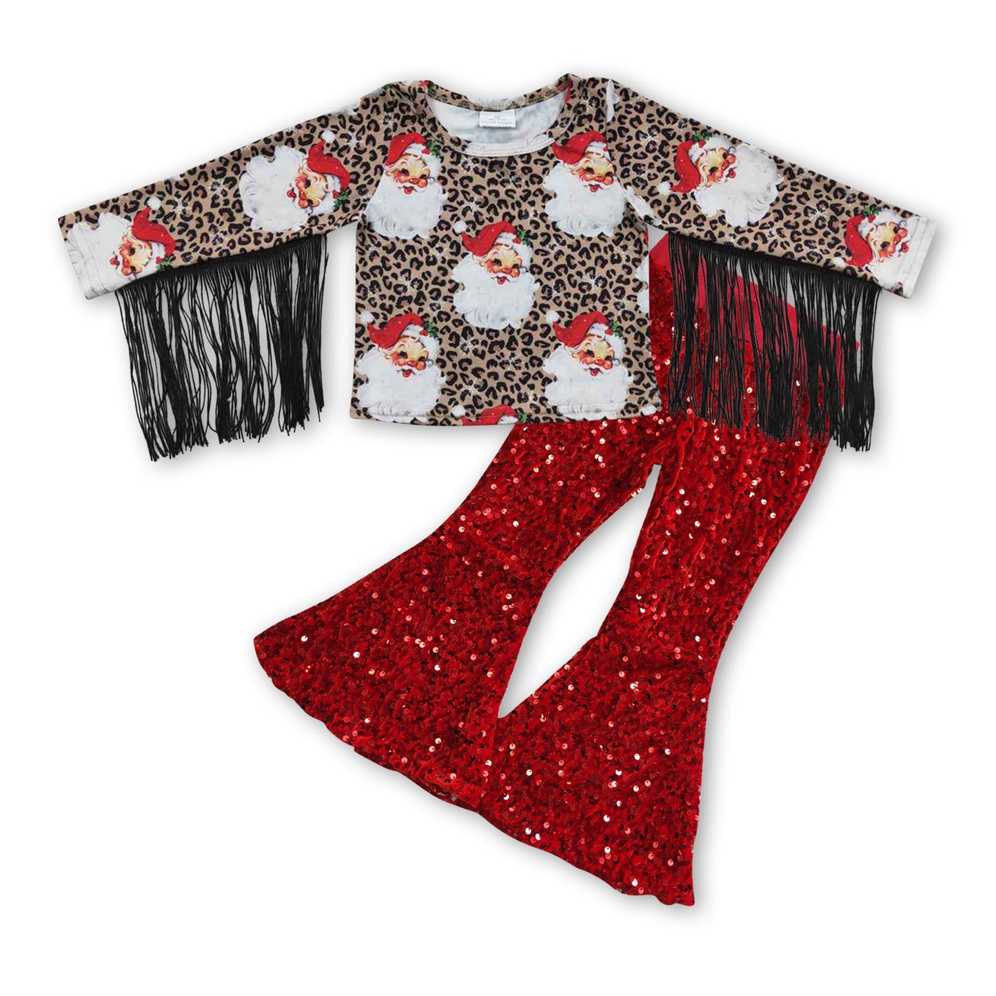 Toddle girls Santa Claus Merry Christmas top red sequins pants outfit