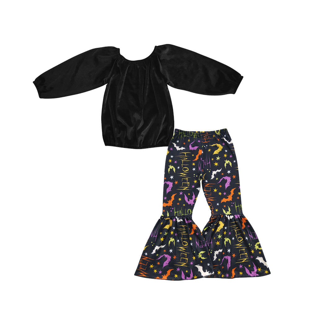 Black velvet top Halloween milk silk bell bottoms clothes set preorder