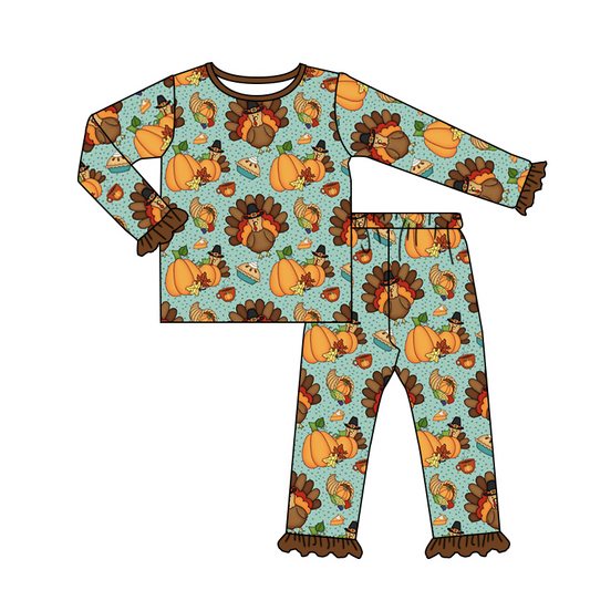 Girls Thanksgiving turkey pajama set preorder