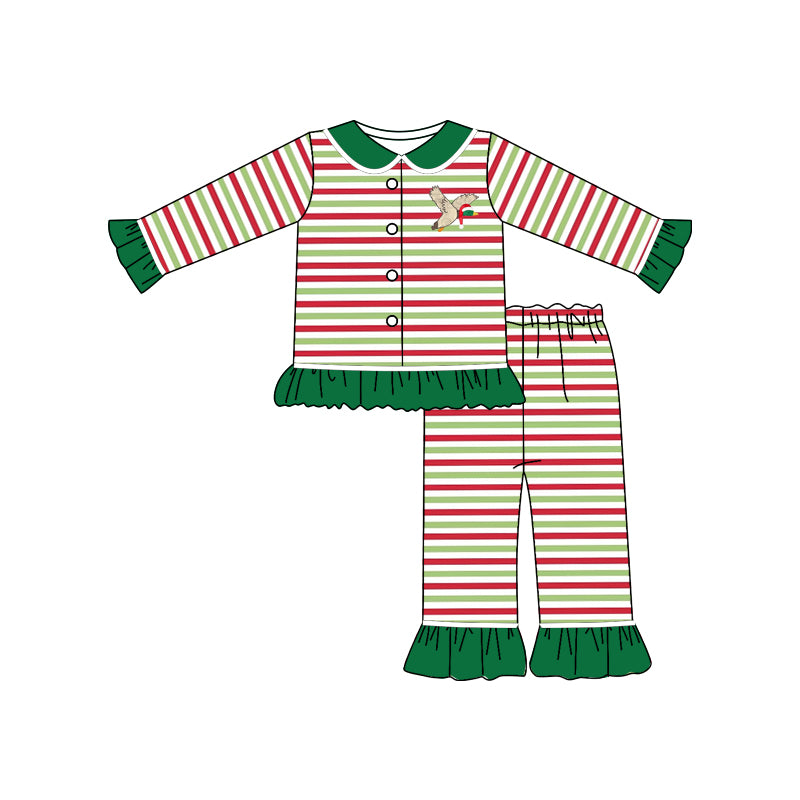 Girls Christmas mallard duck button down pajama set preorder