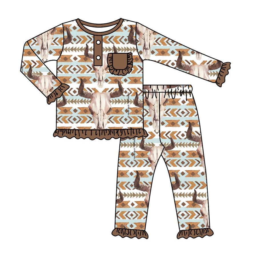 western cow aztec girls long sleeve spring fall clothes set preorder